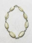 Vintage 7" Gold Tone Metal Link Mop Mother of Pearl Oval Discs Bracelet