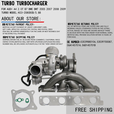 K03 Turbo Turbocharger fit Audi A4 2.0T B7 BUL BWE BWT 2005 2007 2008 2009