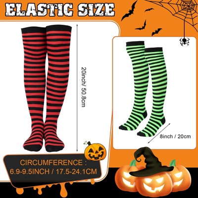 Calcetines Altos Halloween Y Guantes Largos De Punto - Para Disfraces De Mujer, Rayas, Hasta El Muslo