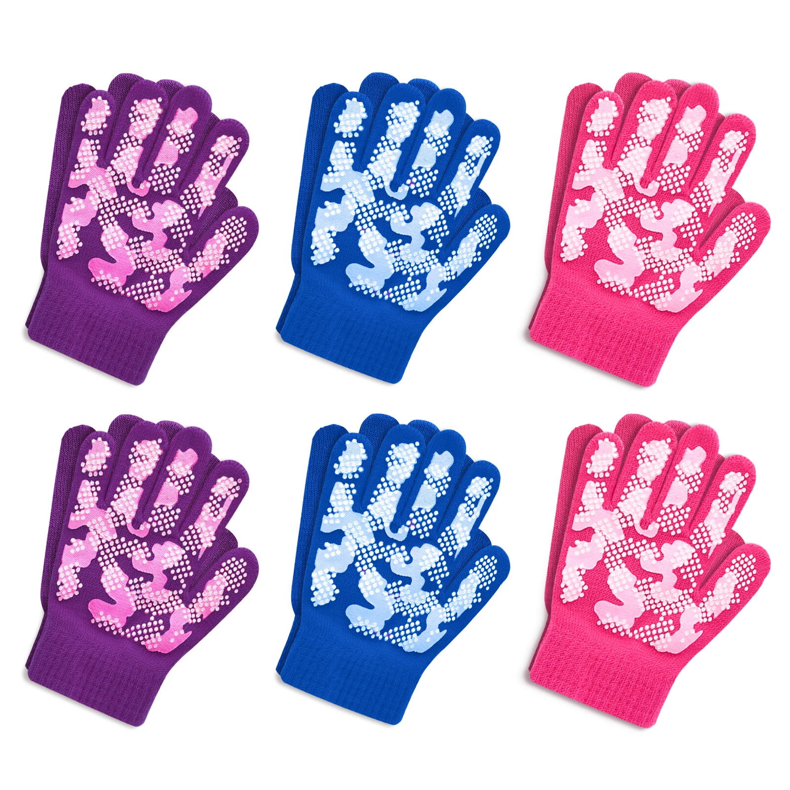 EvridWear Boys Girls Magic Stretch Gripper Gloves,6 Pairs Kids Winter Warm Glove