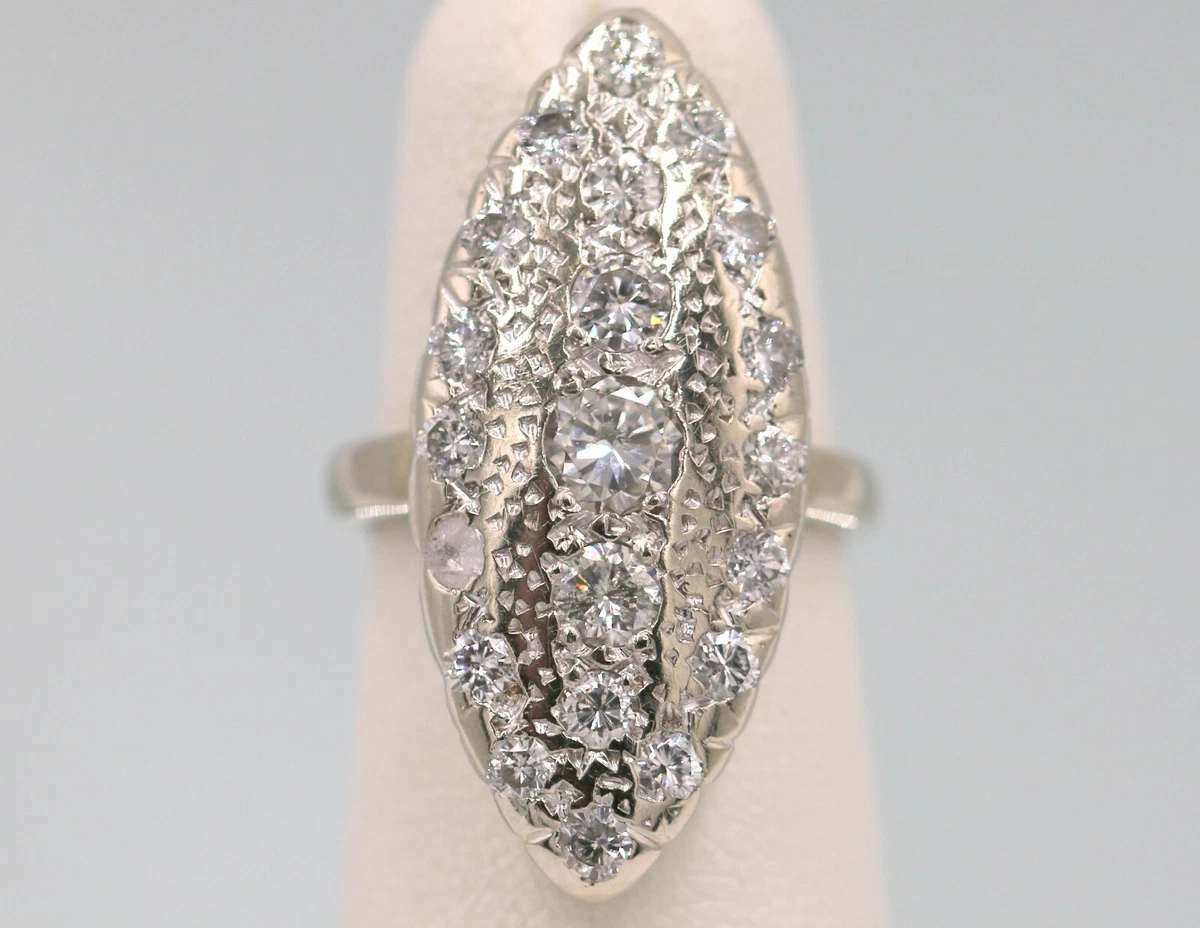 Size 3 Ladies 14K White Gold 1 CTW Diamond Navette Pave Cluster