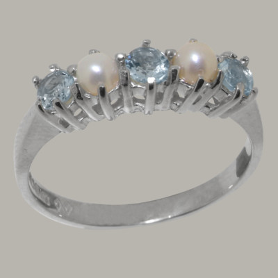 18k White Gold Natural Aquamarine Pearl Womens Eternity Ring Sizes to  12