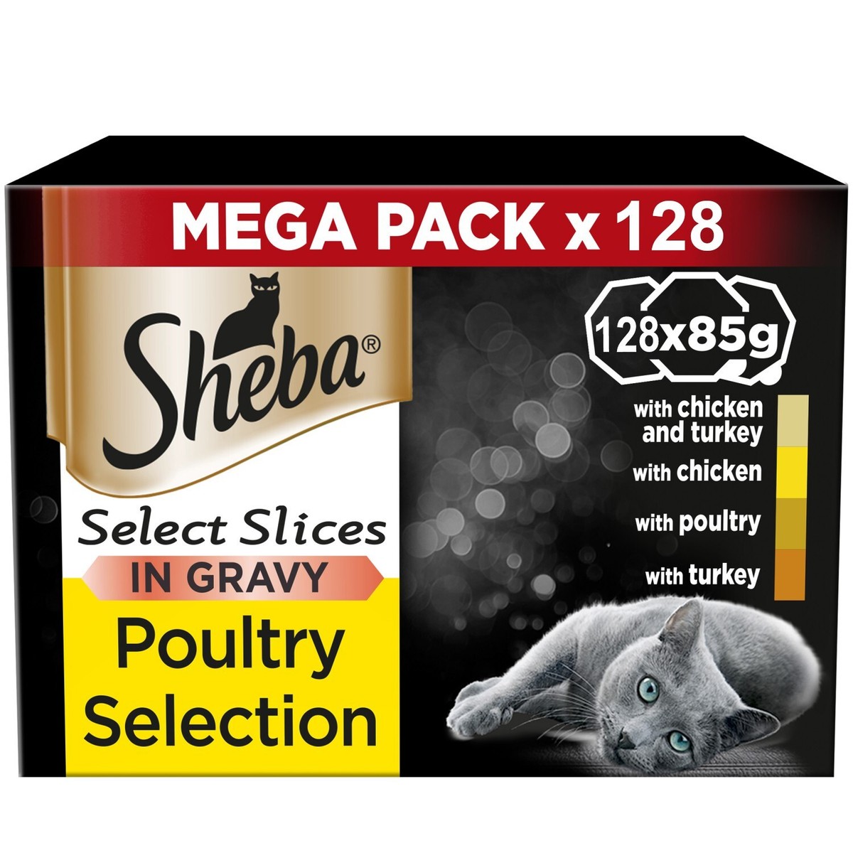 128 x 85g Sheba Select Slices Adult Wet Cat Food Trays Poultry