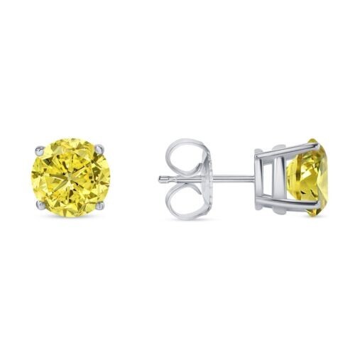 4 Ct Round Cut Canary Lab-made Earrings Studs White Gold Plated Sterling Silver - Picture 1 of 3