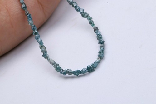 4" Inc Natural Blue Raw Diamond Tumbled strand Rough Uncut long drilled diamond - Foto 6 di 8