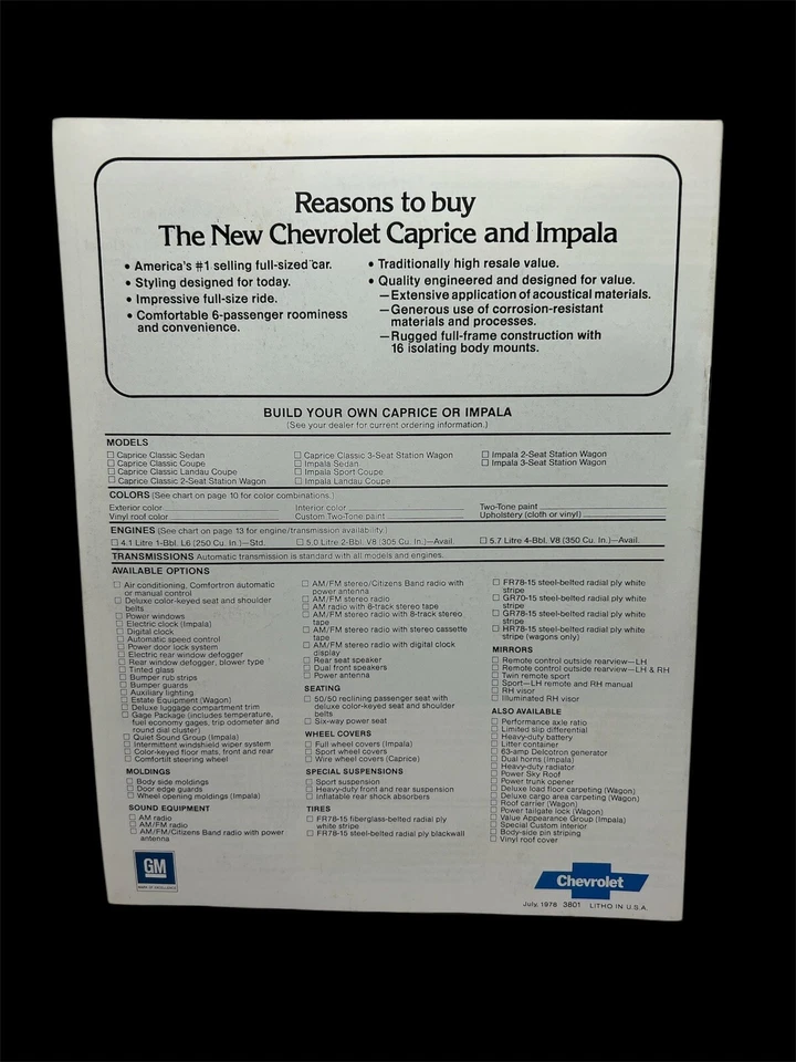 Chevrolet Chevy Impala and Caprice 1979 clásico 16 pg catálogo de folleto de ventas de autos Foto 2 de 4