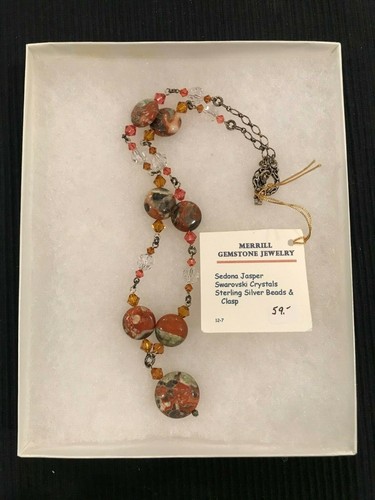 MERRILL CUSTOM MADE SEDONA JASPER SWAROVSKI CRYSTAL STERLING SILVER NECKLACE - Picture 6 of 6