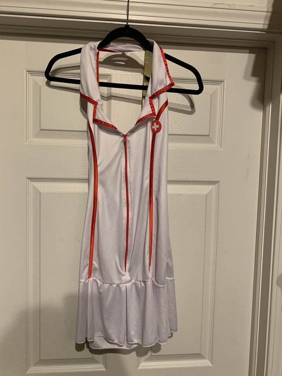 leg avenue halter dress Leg Avenue Naughty Nurse Costume Adult Size M/L Halter Dress Only White &  Rec