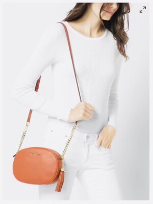 NWT Michael Kors Messenger Ginny Medium Orange Leather CrossBody Bag W Dust Bag