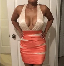 Bebe VTG Satin Lace Pintuck Deep V Mini Cocktail Dress Sleeveless Bodycon S