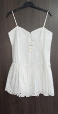 ZARA WHITE CUTWORK EMBROIDERY SWEETHEART NECKLINE MINI DRESS WITH LINING SIZE L