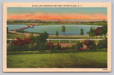 Postcard NY Staten Island Silver Lake Reservoir Park Bridge Weitzman Photo I7