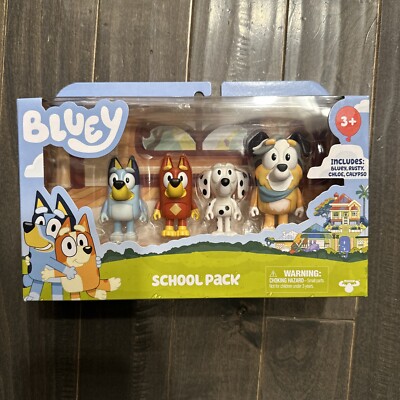 Bluey School Pack Includes Bluey, Rusty, Chloe, Calypso 4 Pack New Figure Heeler