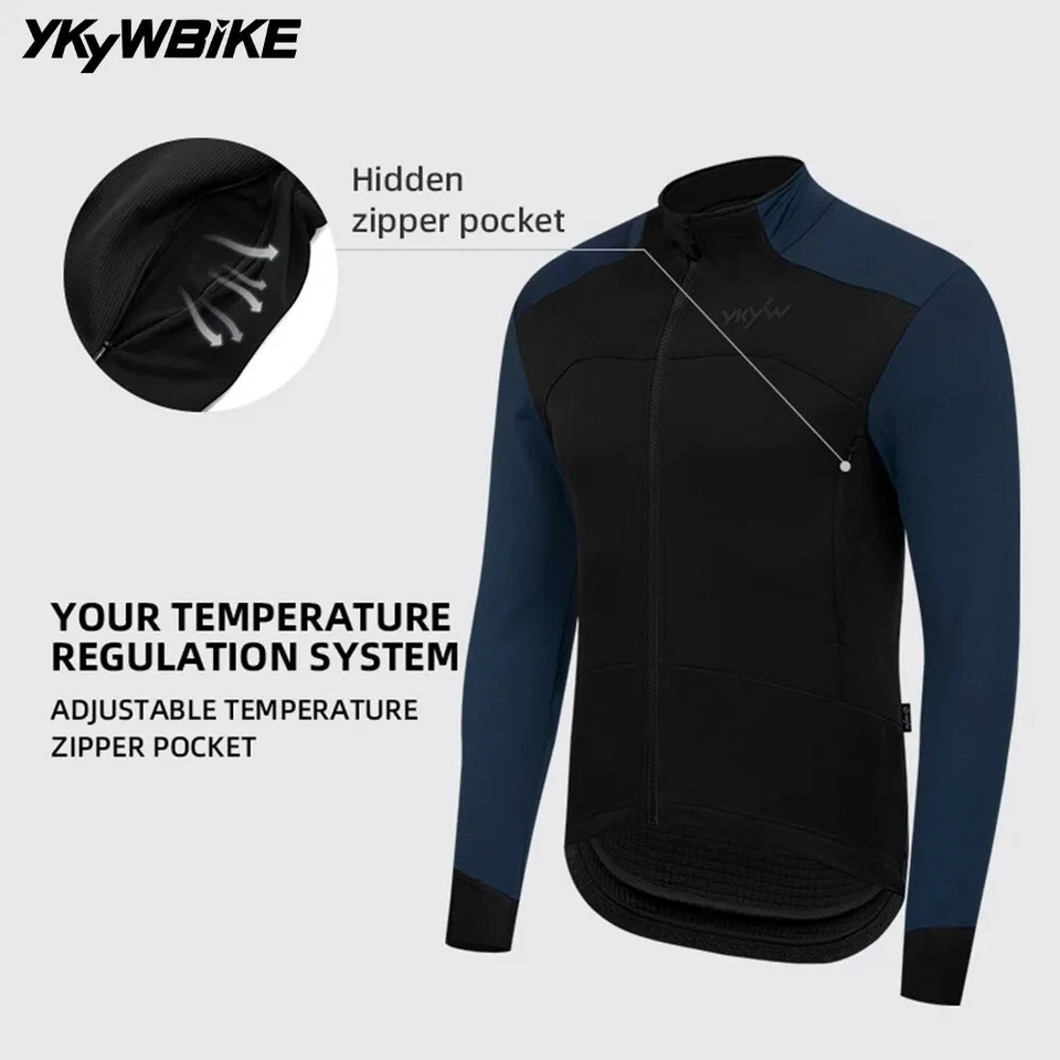 YKYWBIKE Men Cycling Jacket Winter Thermal Fleece Bicycle Tops Waterproof 0°C - Image 4 of 4