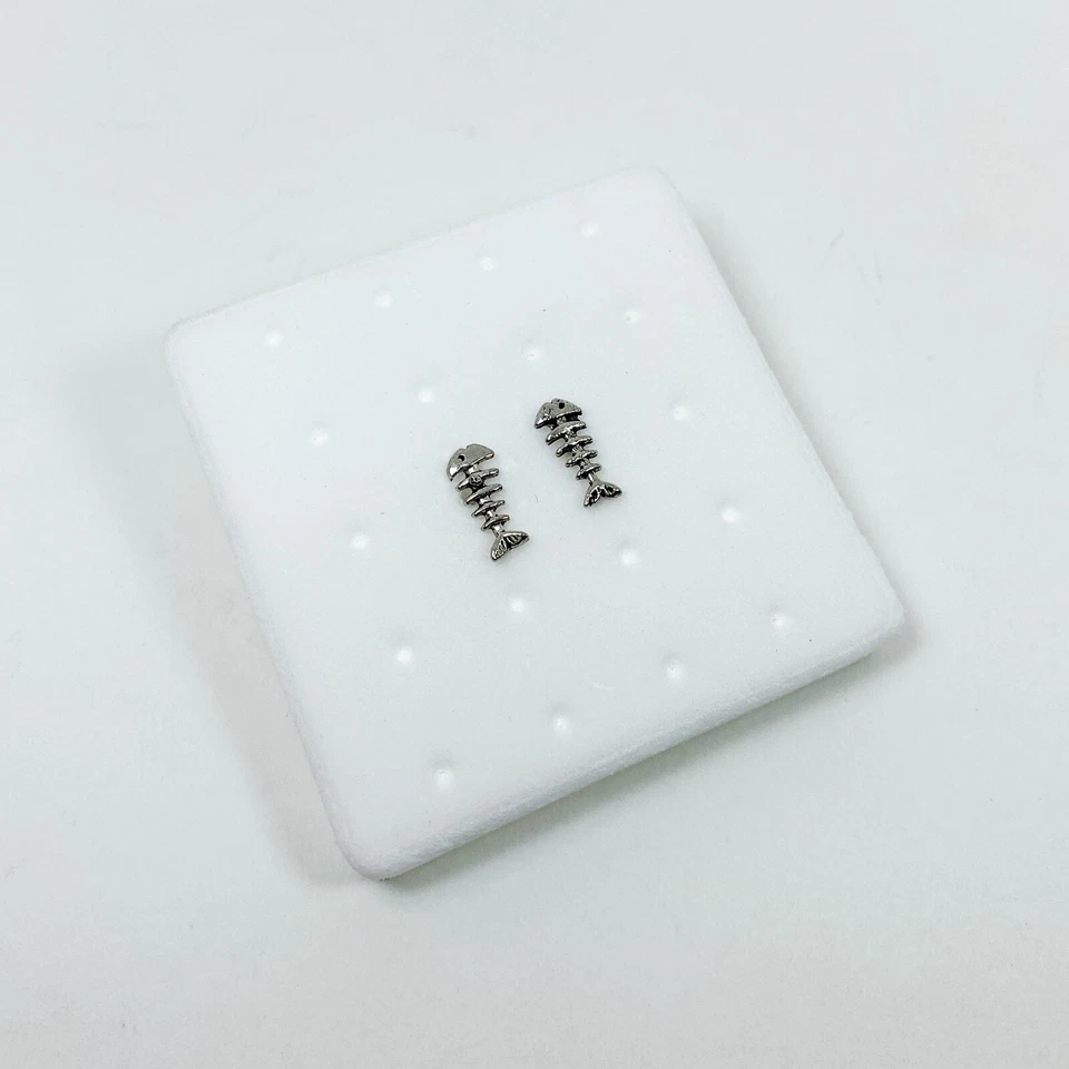 Minimalist Fishbone Stud Earrings 925 Sterling Silver, Handmade Teens Earrings - Image 2 of 4