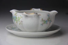 Haviland Limoges Porcelain Floral Gravy Boat With Attached Underplate