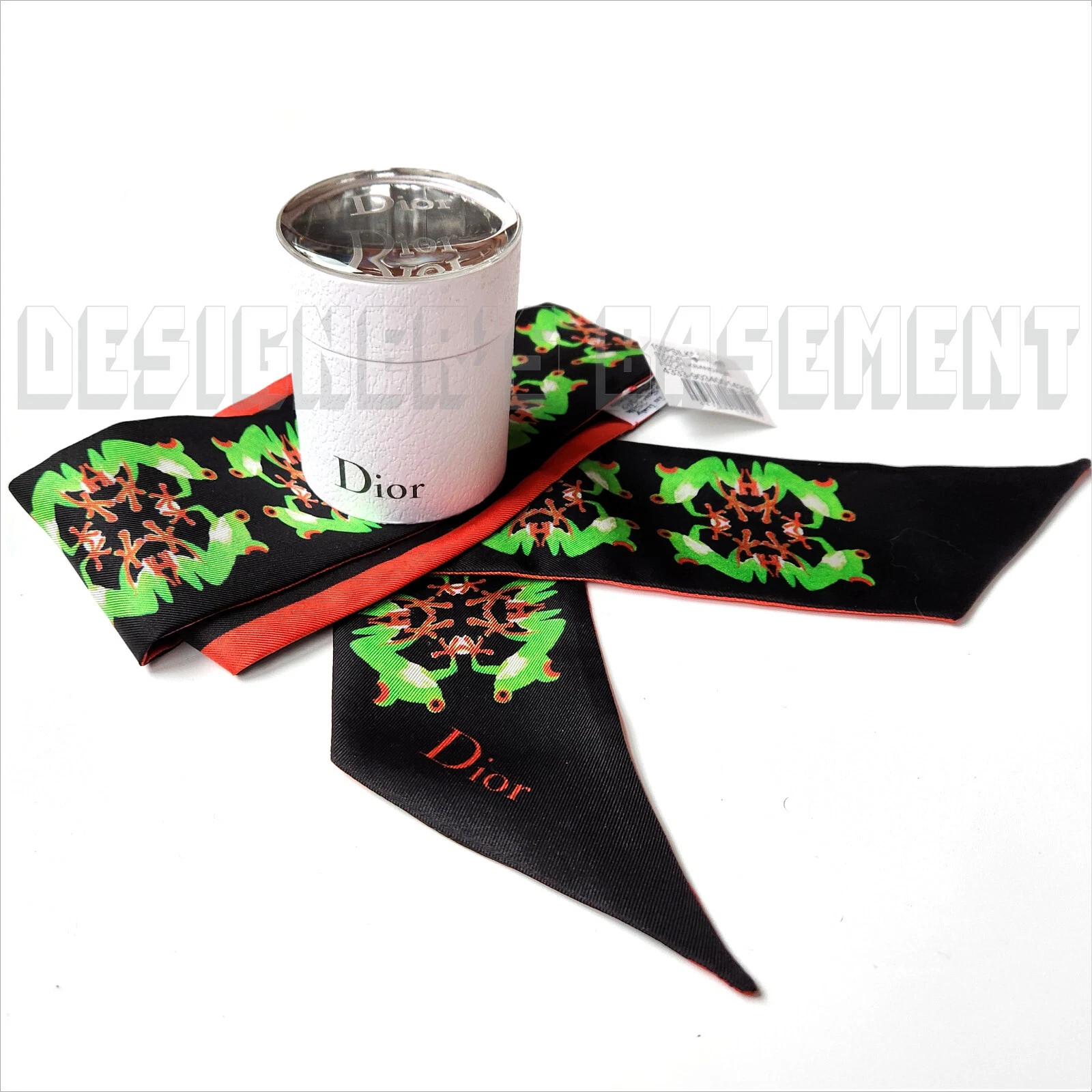 Foulard DIOR noir FROGS par Chris Martin MITZAH skinny 2 faces en soie neuf dans sa boîte authentique !