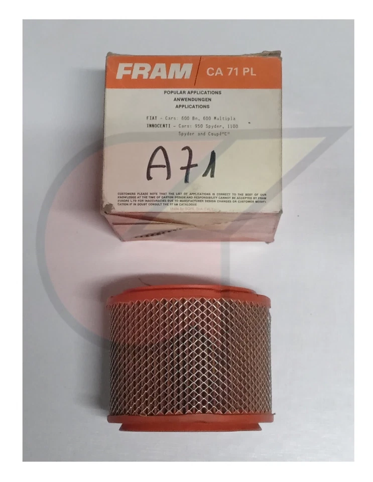 ELEMENTO FILTRANTE FILTRO ARIA FIAT 600 INNOCENTI SPIDER GUZZI 250 FRAM CA71PL Foto 2 de 4