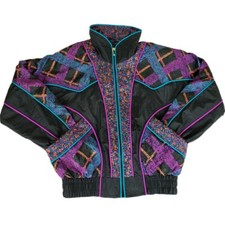 Vintage East West Track Jacket Medium Windbreaker Black Purple Teal Orange 90s
