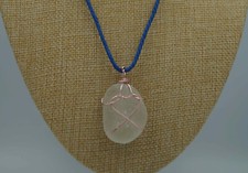 White Sea Glass Pendant: Large Oblong Shape P 165 