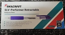 12 Pack Skilcraft SLV-Performer Retractable Ballpoint Pens Black Ink 1mm NEW