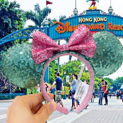 DisneyParks Aqua Teal Minnie Mouse Ears Sequin Bow Pink  display picture 1