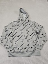 Champion Sweatshirt Boys 14/16 Gray Hooded Pull Over Spell Out
