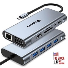USB C Hub, Laptop Docking Station with RJ45 Gigabit Ethernet, 4K HDMI, 11-in-1