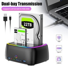 USB Type-C 3.1 Dual Bay Docking Station for 2.5/3.5" SATA HDD/SSD Offline Clone