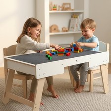 3 in 1 Table with Storage Wooden Kids Activity Table Compatible and Building Blo