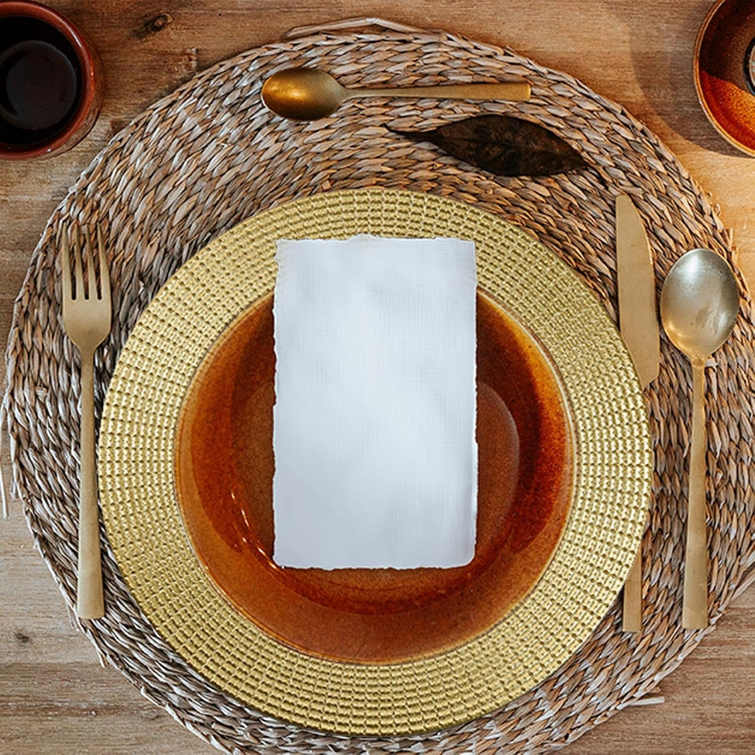 13" Glitter Gold Charger Plates, Shiny Square Grid Chargers for Dinner Plates, G