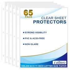65 Pack Clear Sheet Protectors, 8.5 x 11 inch Page Protectors for 3 Ring Binder.