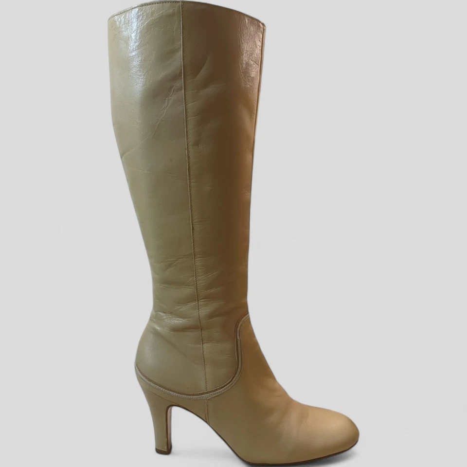 ANTONIO MELANI Women 8 Knee High RARE Camel Leather Boots 70's style Vintage - Image 4 of 4