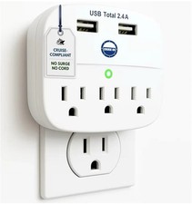 Cruise Approved Power Strip - Non Surge Protector for Cruise Ship 2 Pin US Plug