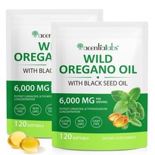 6000mg Oil of Oregano with Black Seed Oil, 2Pack Oregano Oil Capsules Organic...