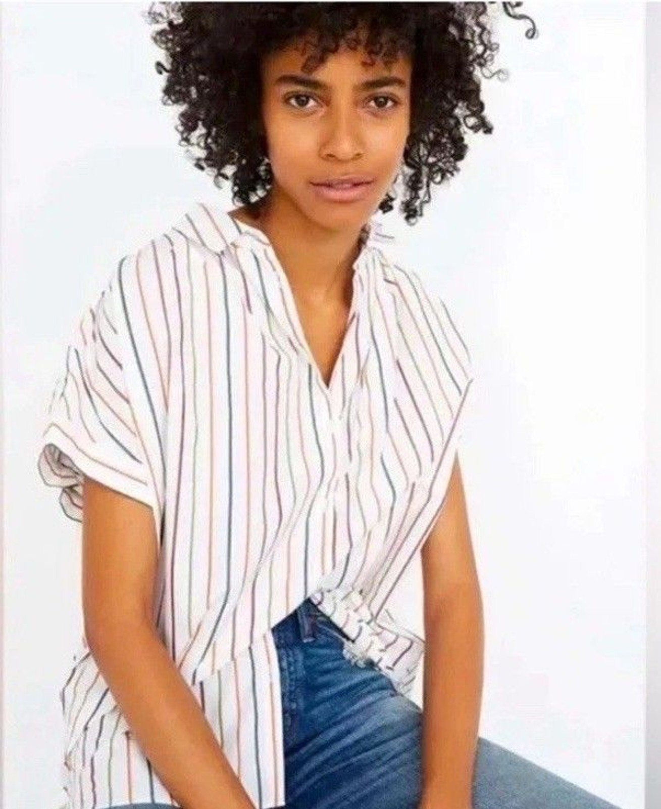 Madewell Central Shirt  Sadie Stripe SS Button Down Oversized Top