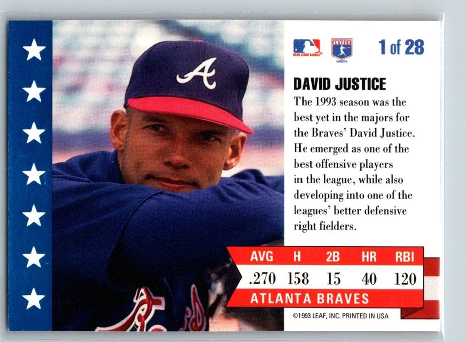 1994 Donruss #1 David Justice MVP - Image 2 of 2