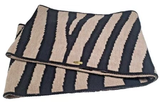 Calvin Klein Scarf Women Tan Black Animal Print Stripes Knit Infinity 10"x28"