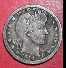 1914 US Barber SILVER Quarter "Philadelphia" Mint! VG! Old US Coin!