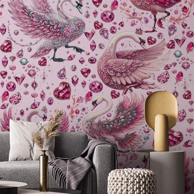 Decorative Swann Printed Wallpaper,Pre Pasted, Decoration Wallpaper