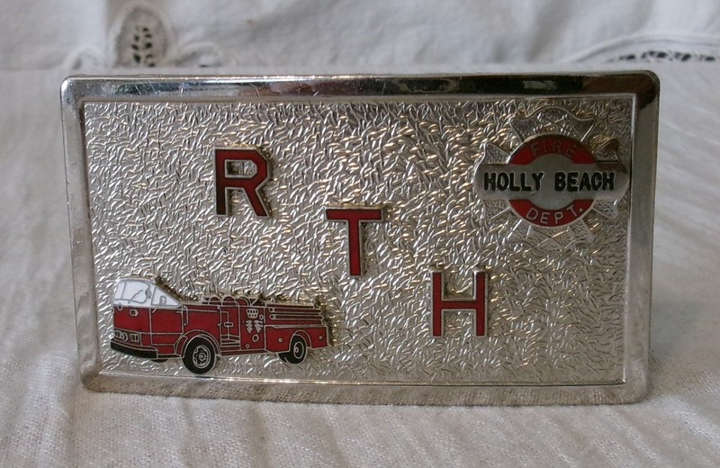 HOLLY BEACH FIRE DEPT. BELT BUCKLE INITIALS R.T.H.