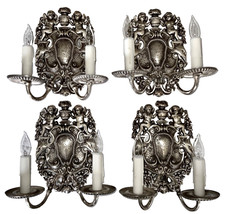 EDWARD F CALDWELL WILLIAM & MARY STYLE SILVER-PLATED CHERUB WALL SCONCE (4) 1910