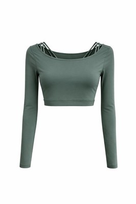 Old Navy Active Powersoft Crop Top L Sage Green Built In Bra Long Sleeve
