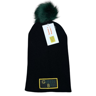 Jovan Jane Green Bay Packers Hat Beanie Adult Black Green Gold Pom New Tags $44