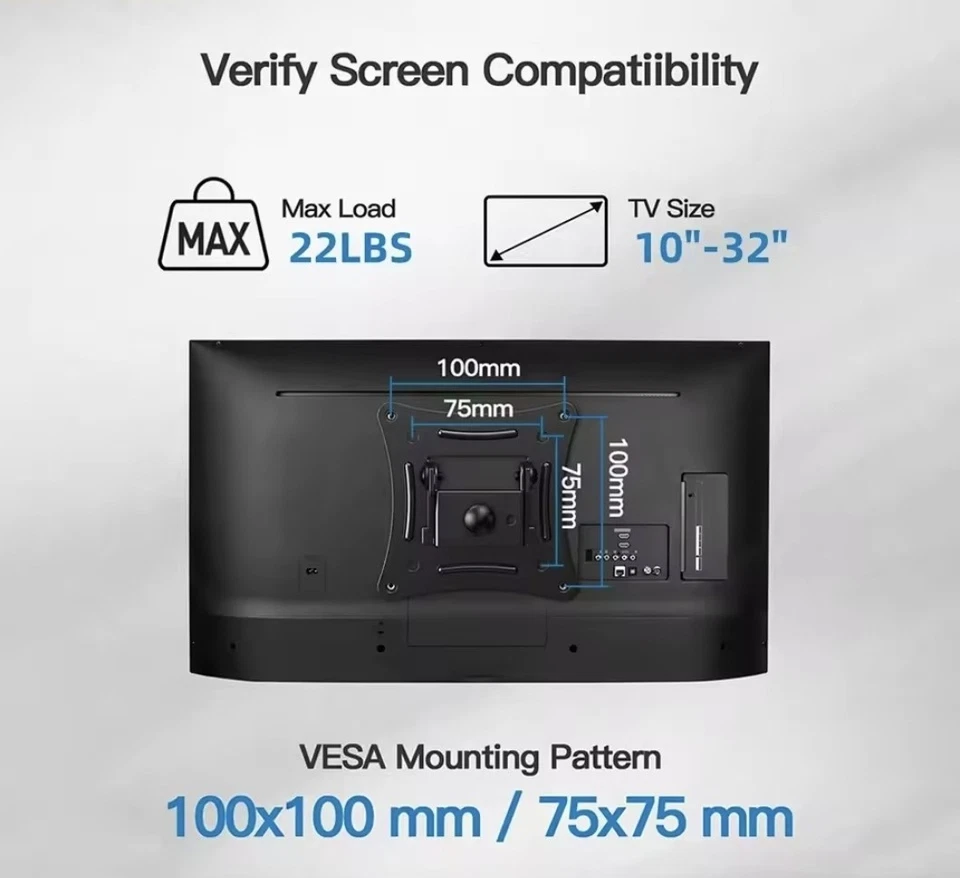 Full-Motion Wall Mount for 10–32 in Monitors & TVs, VESA 75/100, 22 lb - Image 4 of 4