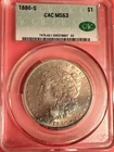 Toned 1880-S $1 MS63 CAC Morgan Silver Dollar (Green/Orange Toning)