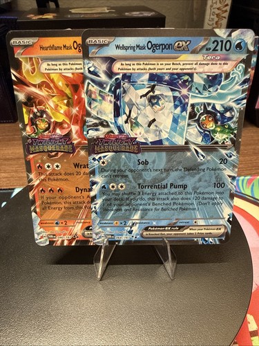 Pokemon Hearthflame and Wellspring Mask Ogerpon Ex 040 & 064 Masquerade Stamped