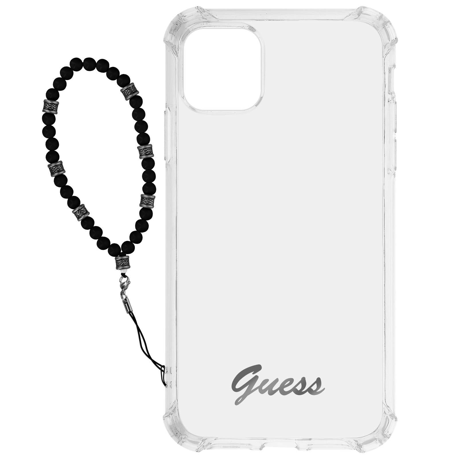 Coque iPhone 12 Pro antichoc Guess avec dragonne perles amovible