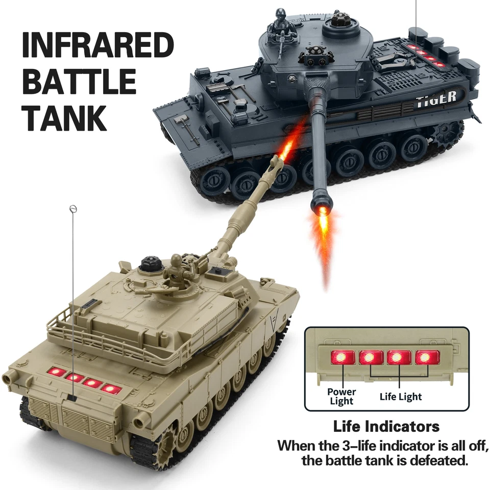 1/28 Battle Tank RC Tank with Infrared Shoot M1A2 Abrams Tiger Tank Toy for Kids - Image 3 of 4