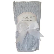 Baby Blanket BONBINI Crib Blanket 100% Natural Cotton Blue Texture Pattern